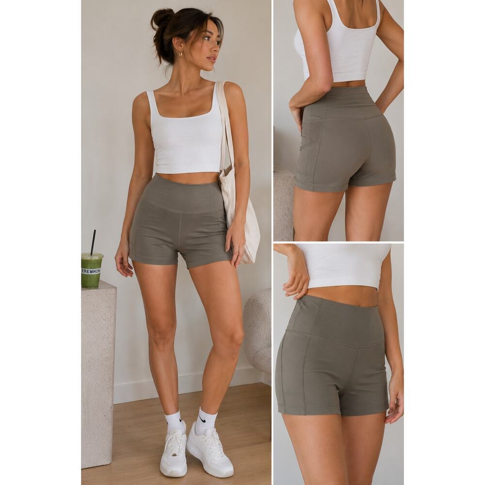 Aritzia Golden Olive Green High Rise Biker Shorts Size 8 Buttery Soft Activewear